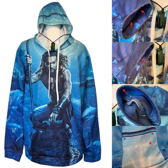 Tops - Aquaman Blue Graphic Sweatshirt Women’s / Unisex Hoodie with Pendant Necklace